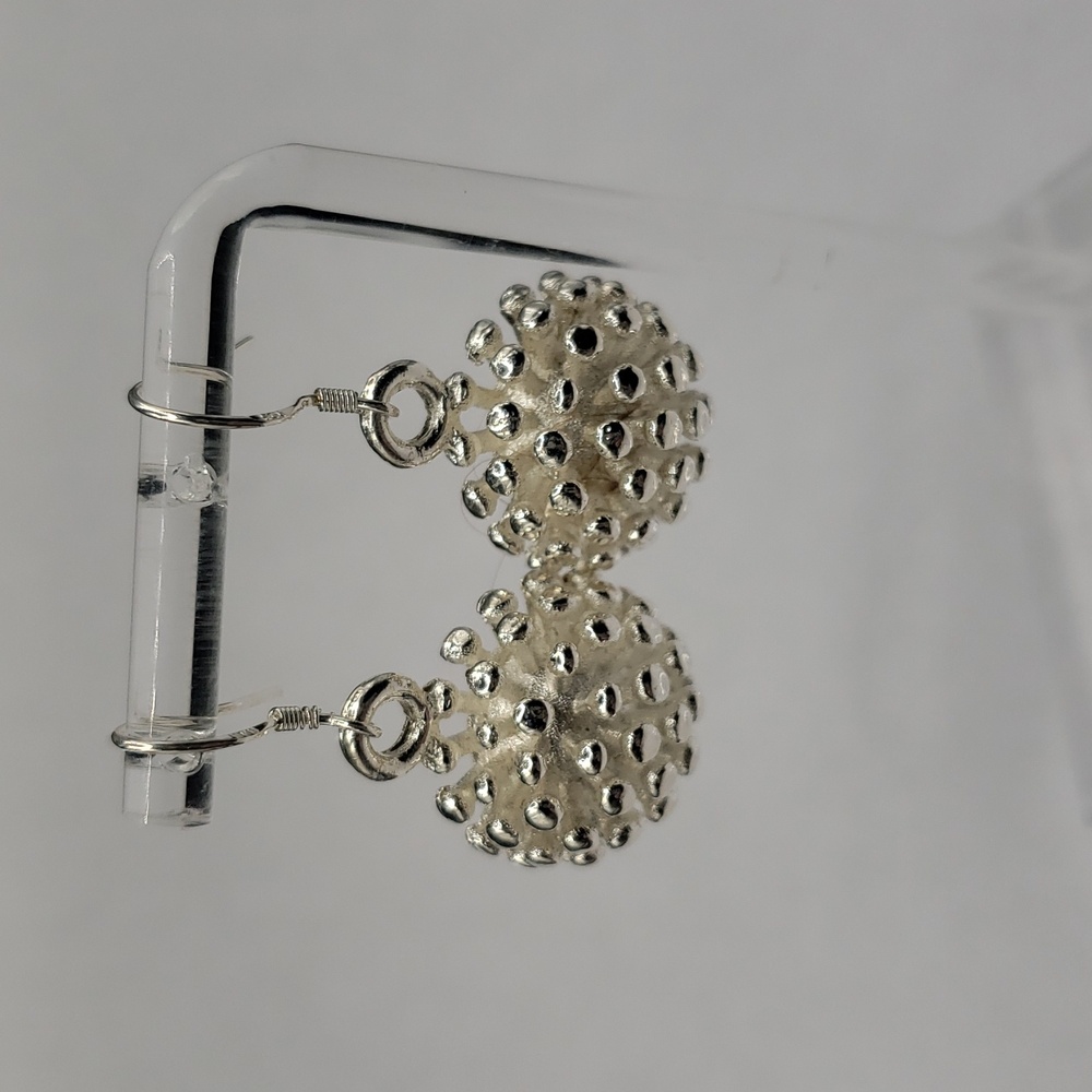 Round Fireworks Design Drop Earrings, 925 Sterling - Picture 6 of 6